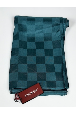 Kroren Krep Jakarlı Dama Desen Şal - 70 X 190 - 7379 Petrol Yeşili