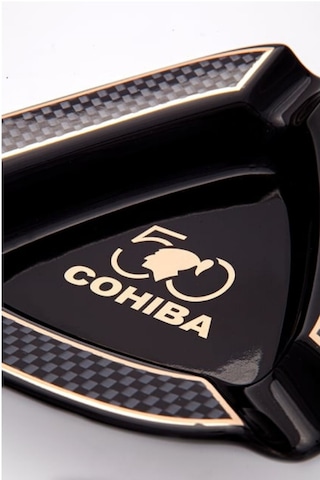 Cohiba 50. Yıl Karbon Desenli Siyah Porselen Üçlü Puro Küllüğü