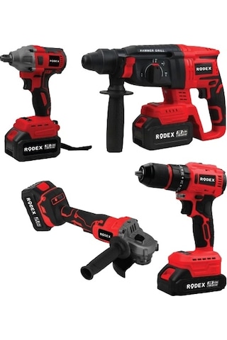Rodex RDX3004 20V 3x4.0 Ah Li-ıon D.Matkap 45 NM D.Somun Sıkma 300 NM Kırıcı Delici 2.5J Avuç 4'lü Makine Seti