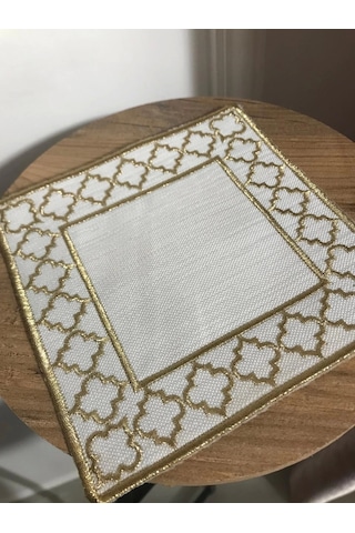 Nivemeshome Fas Nakışlı Gold Kare 6 Adet Keten Kokteyl Peçetesi Kahve Yanı Sunumluk Gold