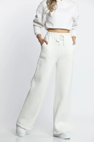 Gugus Kadın Trend Bol Paça Modal Kumaş Eşofman Altı Çift Cepli Wide Leg KREM