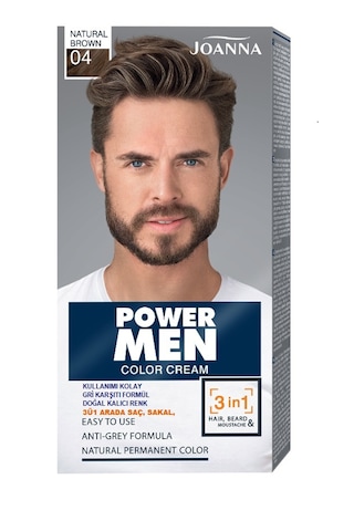 Power Men Color Saç, Sakal Ve Bıyık İçin 3'ü1 Arada Krem Boya 04 Doğal Kahverengi