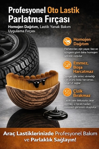 Otofırça Profesyonel Detay Homojen Dağıtım Çizik Bırakmaz Araç Oto Lastik Yanı Parlatma Fırçası