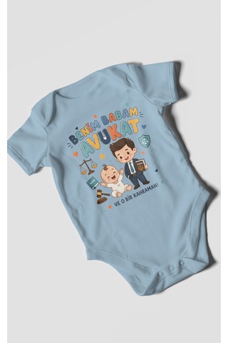 Morivokids Benim Babam Avukat Kısa Kollu Bebek Body %100 Pamuk Bebe Mavisi