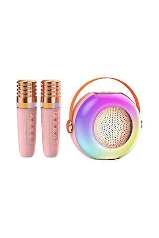 Samdoo A6 Pembe Ev Ktv Sistemi: Kablosuz Mikrofonlu Hoparlör, 360 Rgb Işık, İmmersif Surround Ses, Akıllı Uyum