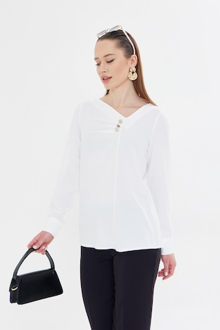 Yakası Pileli Ve Düğme Detaylı Gömlek Ekru Ekru