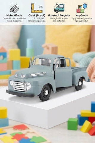 Maisto Lisanslı Metal 1:25 Ford F-1 Pickup 1948 Kapıları Ve Bagajı Açılabilir Oyuncak Model Araba Gri