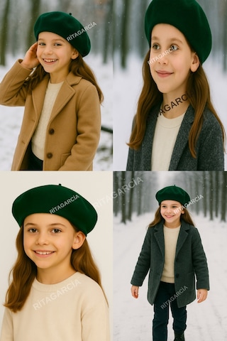 Çocuk Fransız Keçe Ressam Bere Koyu Yeşil