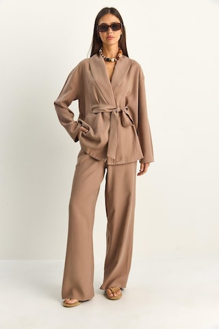 Shade Kadın Kuşaklı Kimono Beli Lastikli Cep Detaylı Bol Palazzo Pantolon Modal Takım 9422 60286156 - Sütlü Kahve