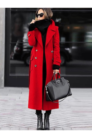 Kadın Sonbahar Ve Kış Yün Palto Kırmızı
