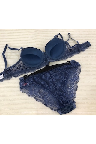 Umt Underwear Umt Kadın Dolgulu B Cup Balenli Telli Sütyen Takımı Mavi