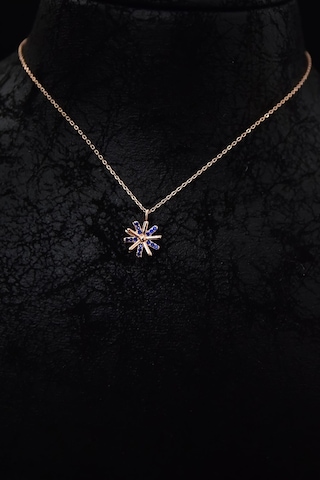 925 Ayar Gümüş Rose Kaplama Lacivert Zirkon Taşlı Dönen Güneş Kolye