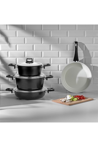 Nehir Galaxy Ceramic Siyah 7 Parça Tencere Seti
