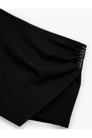 Koton Drape Detaylı Kruvaze Mini Taşlı Şort Etek Siyah 6wak40138pw Siyah