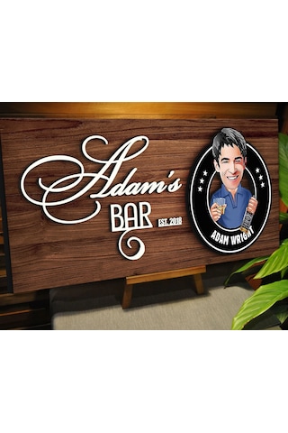 Bk Gift Kişiye Özel Karikatürlü Kabartma Tasarım Ceviz Ahşap Bar Tabelası, Home Bar Tabela, Rustik Ev Dekorasyonu, Duvar Dekoru-14