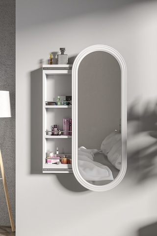 Çok Amaçlı Aynalı Takı Dolabı Mdf Kapak - Beyaz - Oval Çerçeve