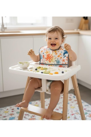 Boyundan Cırtlı, Su Geçirmez Cepli Makinada Yıkanabilir Bebek Mama Önlük