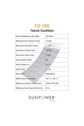 100 Watt Esnek Güneş Paneli Fx-100