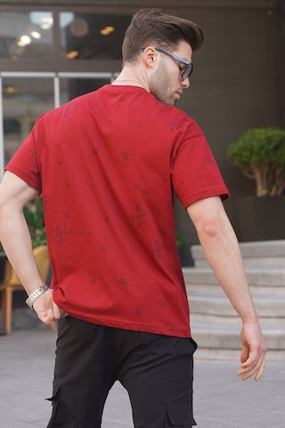 Madmext Bordo Bisiklet Yaka Baskılı Erkek Tişört 6093 Bordo