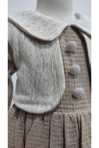 Babyhola Kız Bebek Çocuk Bayramlık Elbise 0-24 Ay Yelek Görünümlü Pamuk Astarlı Waffle Dokuma 2015 Kahve