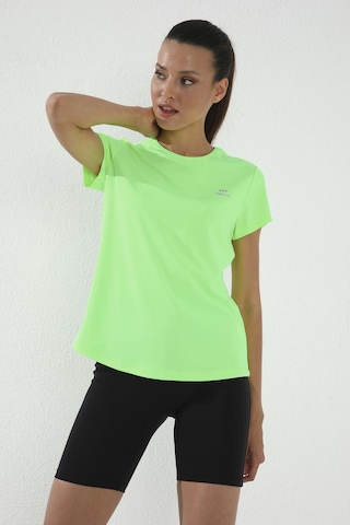 Neon Yeşil Basic Kısa Kol Standart Kalıp O Yaka Kadın T-shirt - 97144 Neon Yeşil