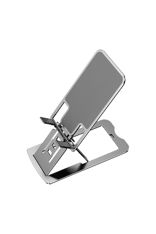 Springsun Alüminyum 7 Seviye Yükseklik Ayarlı Cep Telefonu Ve 12 İnç Tablet Uyumlu Katlanabilir İnce Masaüstü Tutucu Gri Renk