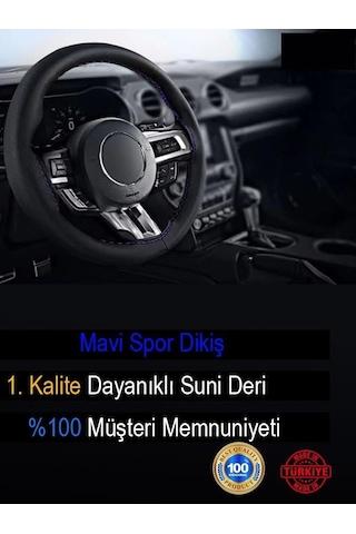 Volkswagen İle Uyumlu Beetle İçin Süper Deri Direksiyon Kılıfı, Dikmeli Mavi Spor Dikişli