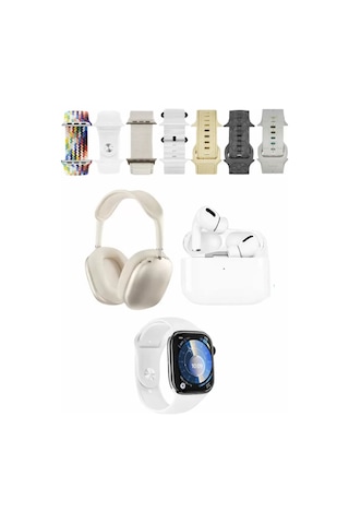 Karler Bass K32 Kombo 7 Adet Akıllı Saat Kordonu + Airpods Kulaklık + Kafa Üstü Kablosuz Kulaklık Set