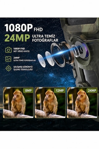Nvg Fotokapan 24MP 1080P Full HD Gece Görüşlü 3 Sensörlü IP66 Su Geçirmez Hızlı Tetikleme 120° Geniş Algılama Açısı