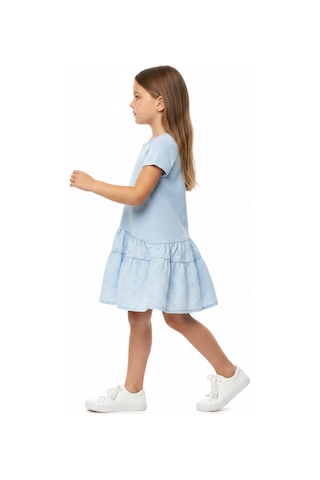 Toontoy Kids Toontoy Kız Çocuk Regular Fit Bisiklet Yaka Fiyonk Detaylı Brode Etekli Kısa Kollu Elbise 25050 Açık Mavi