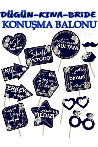 Lacivert Çiçekli Bride To Be Konuşma Balonu Seti 13 Parça