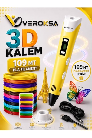3d Kalem - 3d Yazıcı Kalem 109 Mt Filamentli Sarı