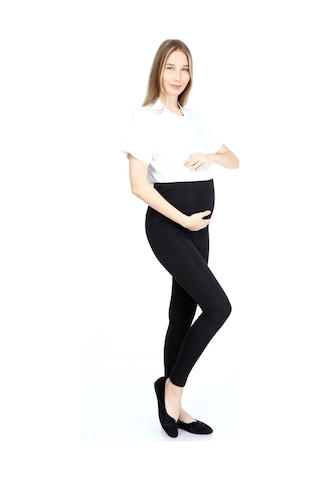Luvmabelly Myrb8060 Termal İçi Şardonlu Sıcak Tutan Beli Ayarlanabilir Hamile Tayt-siyah