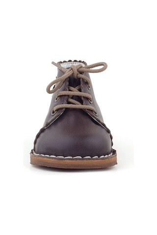 Rakerplus Handmade Hakiki Deri Kahverengi Çiçek Detaylı Bağcıklı Bebek Bot Kahverengi