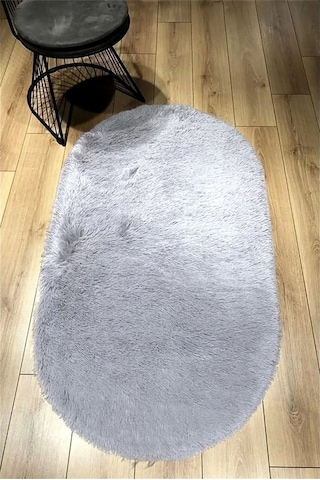 Raschel Carpet Oval Kesme Yolluk Kaymaz Taban Kalın Yumuşak Peluş Halı Özel Taban Açık Gri