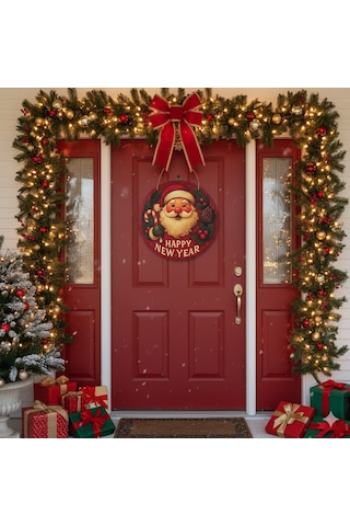 Noel Baba Kapı Ve Duvar Süsü Happy New Year 30x30