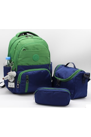 İlk Okul Çantası 3'lü Seti Unisex Çocuk İlkokul Çantası Bvt-8010 Yeşil-lacivert Yeşil - Lacivert
