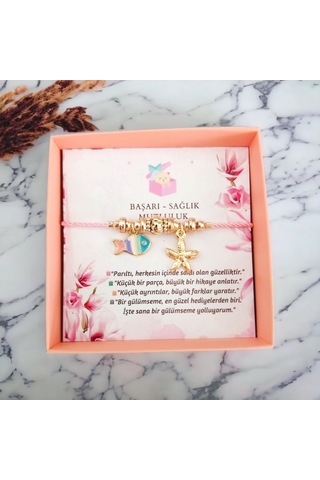 Dilaratrendhouse El Yapımı Charm Bileklik Kararma Yapmayan, Ayarlanabilir Tasarım- Pembe Renk Dlra