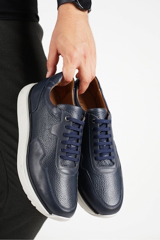 Fame Step Hakiki Deri Erkek Yürüyüş Ayakkabısı Casual Comfort Bağcıklı Ortopedik Günlük Rahat Taban Lacivert Sneaker Palermo