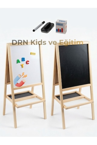 Drnkidsveeğitim Manyetik Çift Taraflı Yazı Tahtası 117 Parça Magnet,15 Renkli Tebeşir Silgi Ve Kalem Ahşap