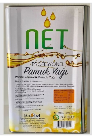 Net Rafine Pamuk Yağı 18 L