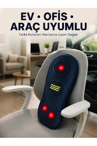 Isıtmalı Bel Masaj Minderi Ev Ofis Araç Uyumlu Titreşimli Destek Açık