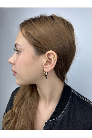 V Şekil, Paslanmaz Çelik Küpe 542, Altın Renk Altın