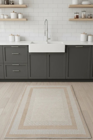 Beyaz Bej Modern Yıkanabilir Antibakteriyel Salon Halısı - Yo11543b Beyaz - Bej