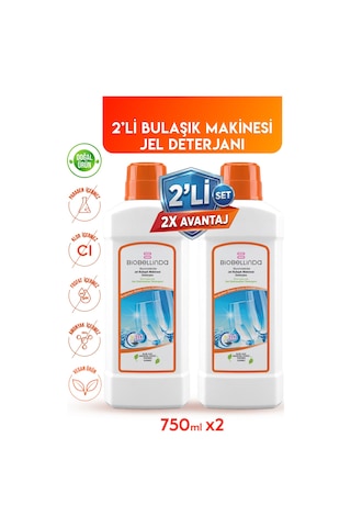 Doğal Jel Bulaşık Makinesi Deterjanı Bulaşık Kalıntılarına Kolay Çözüm 750 Ml 2'li Set