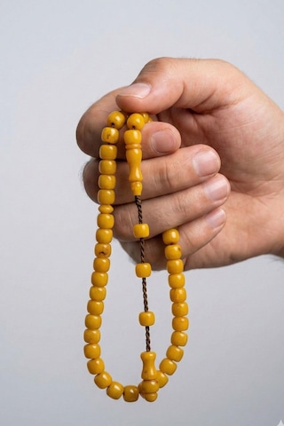 Sıkma Serisi Turuncu Sarı Bilek Boy Kehribar Tesbih Sistem Püsküllü Gümüş