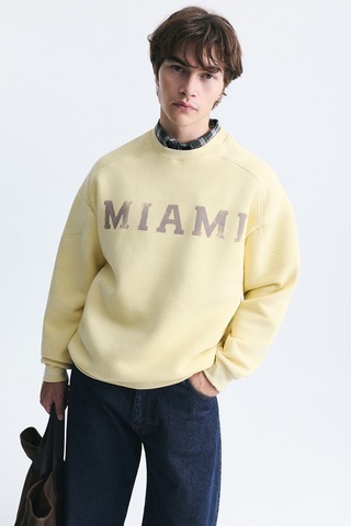 Vamos Miami Baskılı Bisiklet Yaka Sweatshirt Sarı