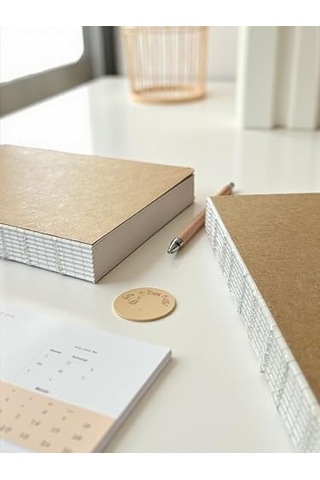 Özel Tasarım Kraft Kapaklı A5 Çizgisiz Not Defter - 180 Derece Açılabilir, Sırtı Dikişli,%100 El İşçiliği,