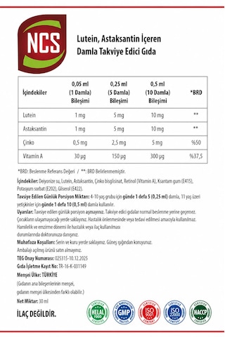 Lutein Astaksantin A Çinko Çocuklara Özel Damla 30 Ml