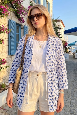 Lior Design Lacivert Brode Güpür %100 Pamuk Bağlamalı Ceket Çok Renkli